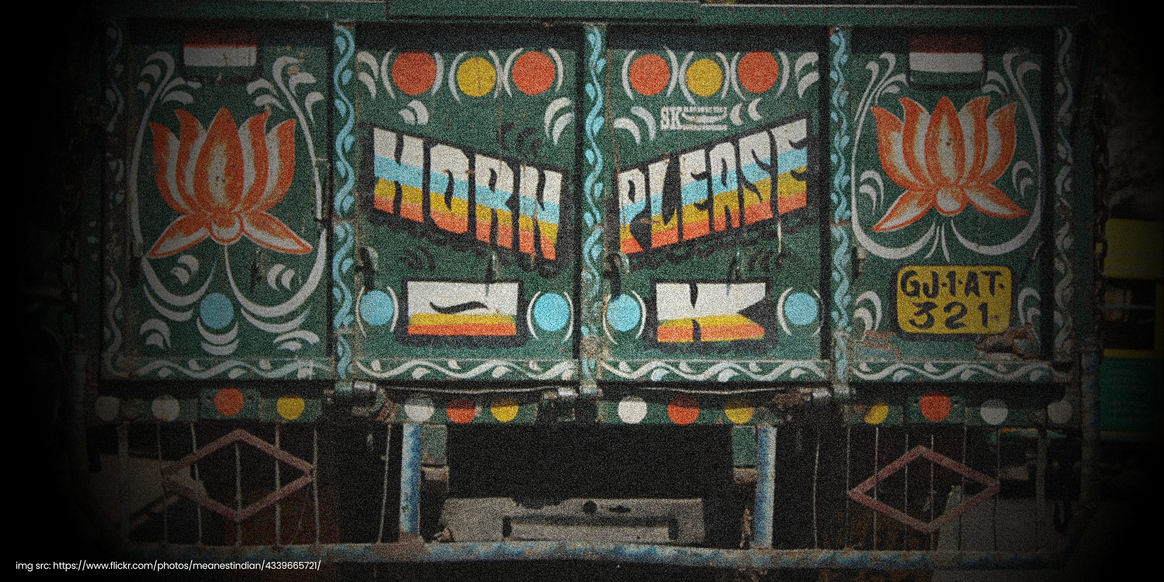 A hand-painted HORN OK PLEASE tailgate