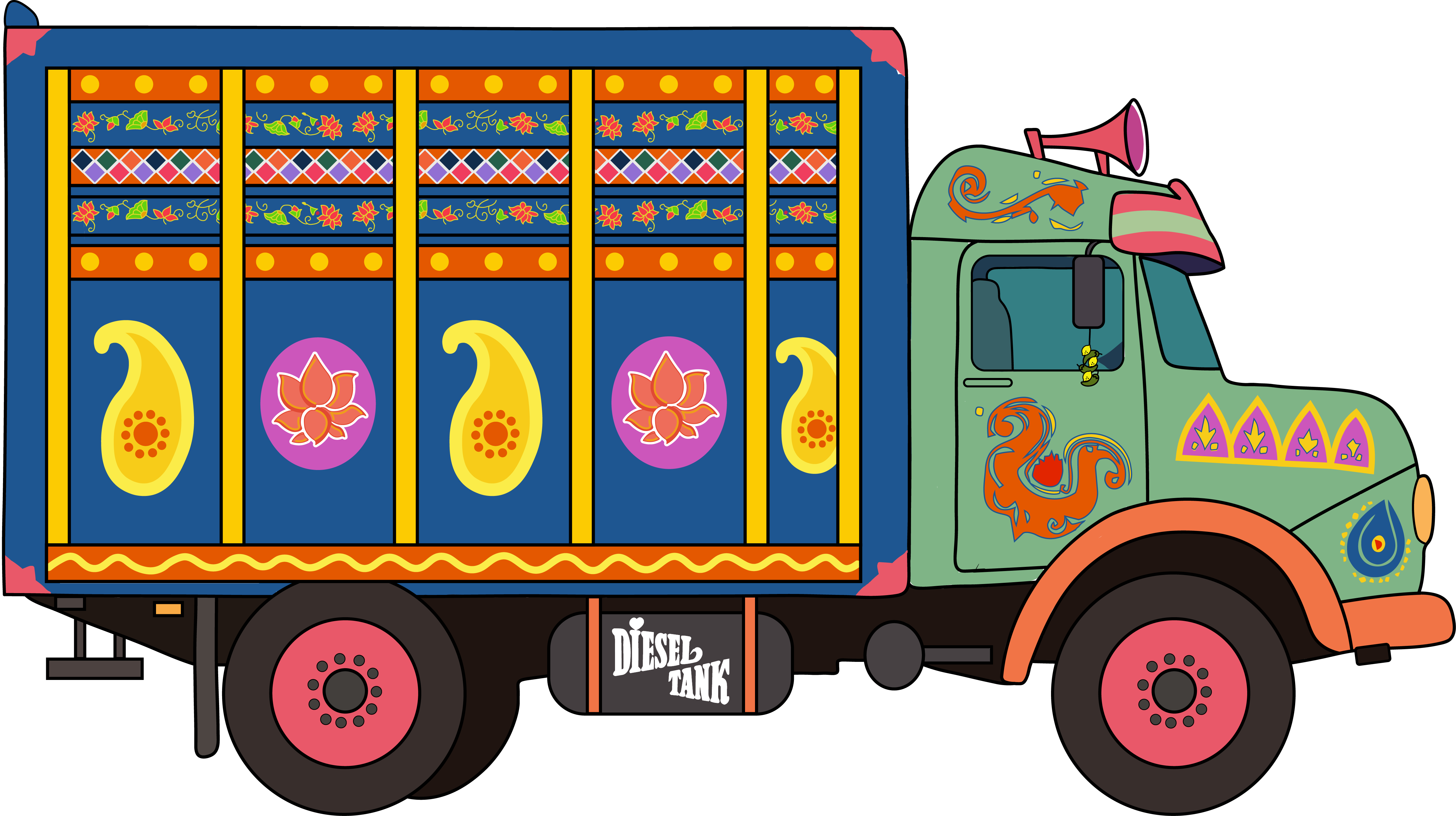 Hand-painted truck, side view